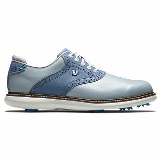 Men's Footjoy Traditions Spikes Golf Shoes Grey/Blue NZ-143071